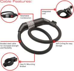 Burg Wachter 235 Black Illuminated Combination Bike Lock (0.8m) -Home Security Anti-Theft Supplies Store 153806