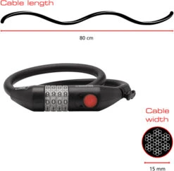 Burg Wachter 235 Black Illuminated Combination Bike Lock (0.8m) -Home Security Anti-Theft Supplies Store 153808