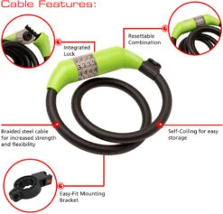 Burg Wachter 235 Green Illuminated Combination Bike Lock (0.8m) -Home Security Anti-Theft Supplies Store 153832