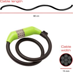 Burg Wachter 235 Green Illuminated Combination Bike Lock (0.8m) -Home Security Anti-Theft Supplies Store 153834
