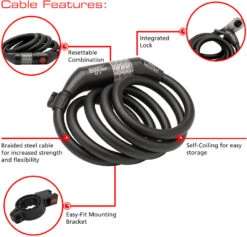 Burg Wachter 1235 Black Illuminated Combination Bike Lock (1.8m) -Home Security Anti-Theft Supplies Store 153858