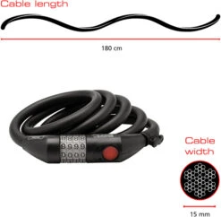 Burg Wachter 1235 Black Illuminated Combination Bike Lock (1.8m) -Home Security Anti-Theft Supplies Store 153860