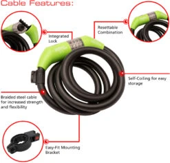 Burg Wachter 1235 Green Illuminated Combination Bike Lock (1.8m) -Home Security Anti-Theft Supplies Store 153880