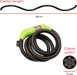 Burg Wachter 1235 Green Illuminated Combination Bike Lock (1.8m) -Home Security Anti-Theft Supplies Store 153882