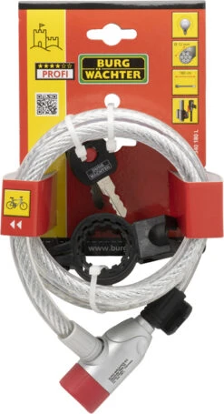 Burg Wachter 340 180 L Cable Bike Lock (1.8m) - Silver & Red -Home Security Anti-Theft Supplies Store 155630