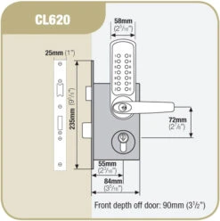 Codelocks CL620 - Key Override & Sashlock (Stainless Steel) -Home Security Anti-Theft Supplies Store 77038